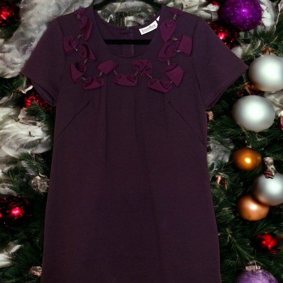 Vintage 1960s Mini Burgundy Dress Knit Short With Adorable Bows Hippie Boho S - Picture 6 of 6